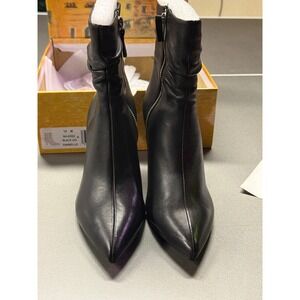 Danielle Black Leather Slouchy Pointed Toe Stiletto Ankle Boots 50-6352 Size 10M